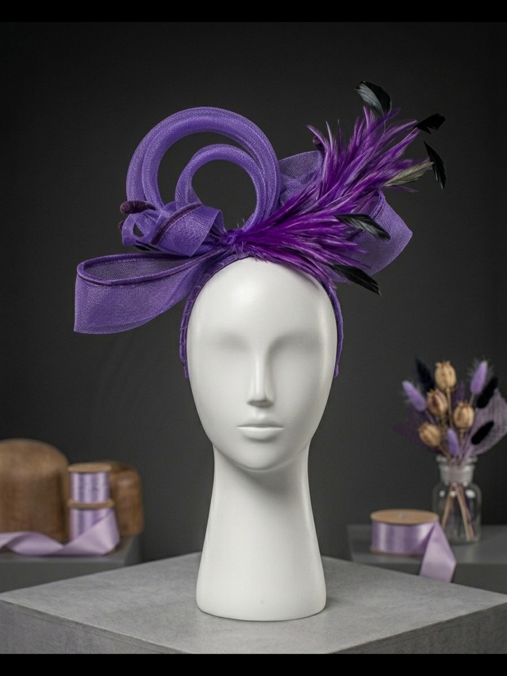 Royal Purple Feathered Fascinator Headband